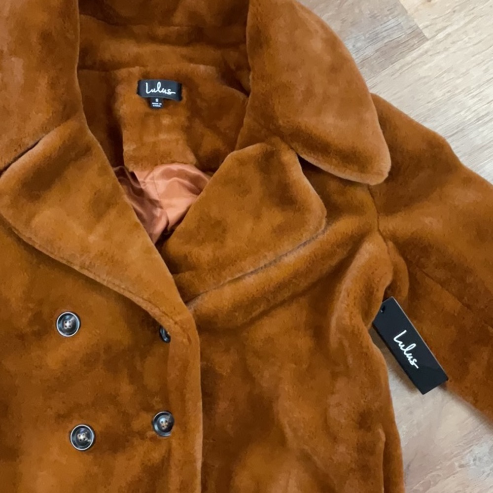 Lulu’s NWT Avante Brown Faux Fur Double Breasted Coat - Picture 4 of 13